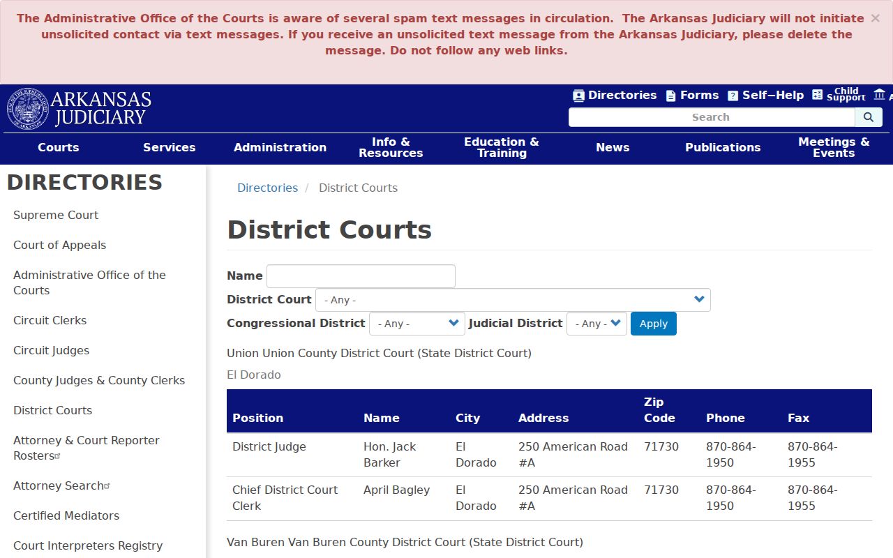 Union County court docket District Clerk directory