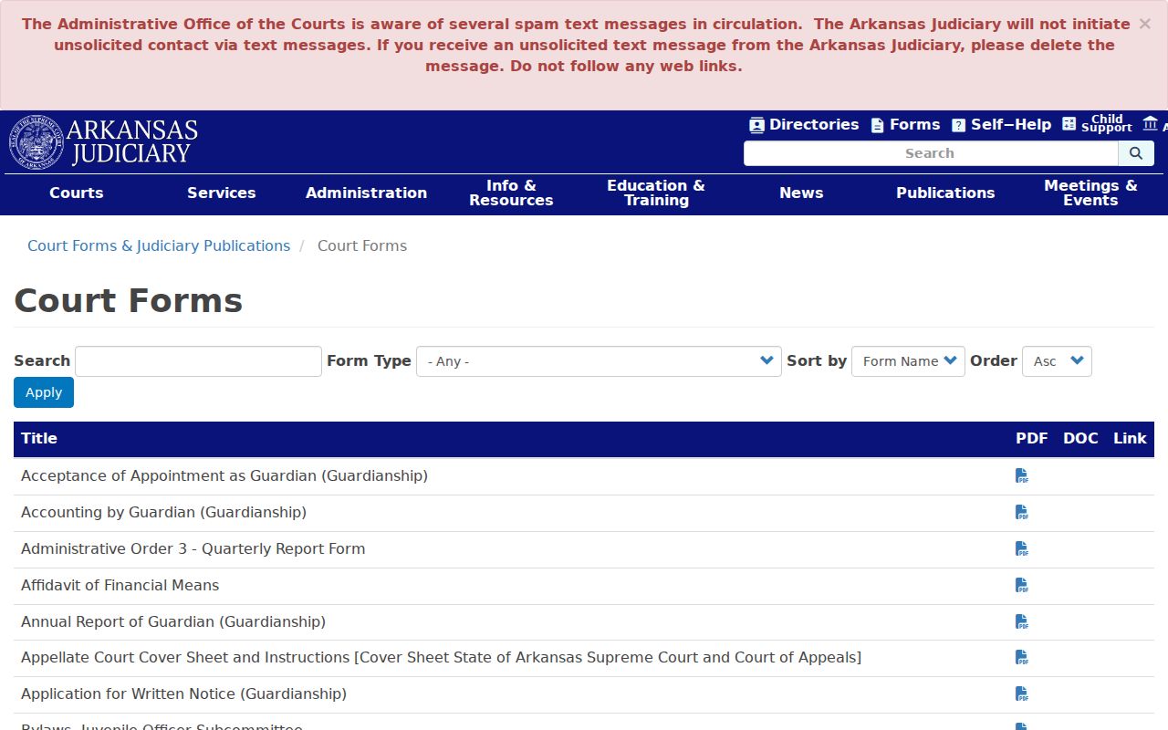Union County civil court dockets and the official Arkansas court form index