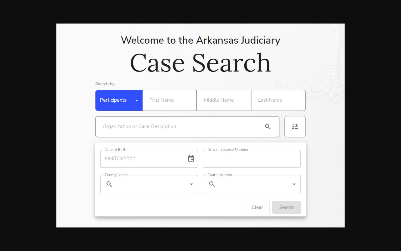 Union County docket search advanced participant fields